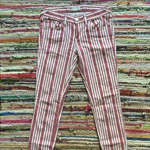 Free People Red/White Stripe Ankle Skinny Jean